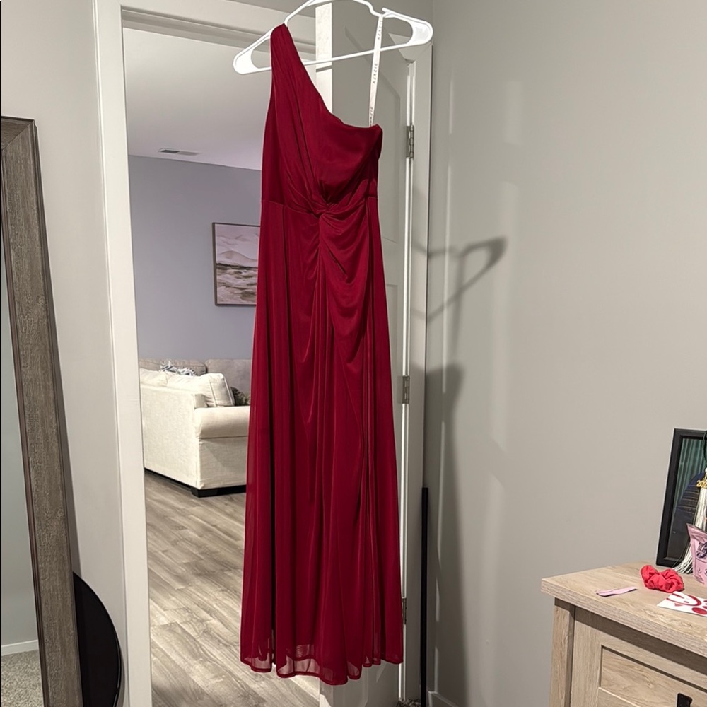 Azazie One-Shoulder Burgundy Dress